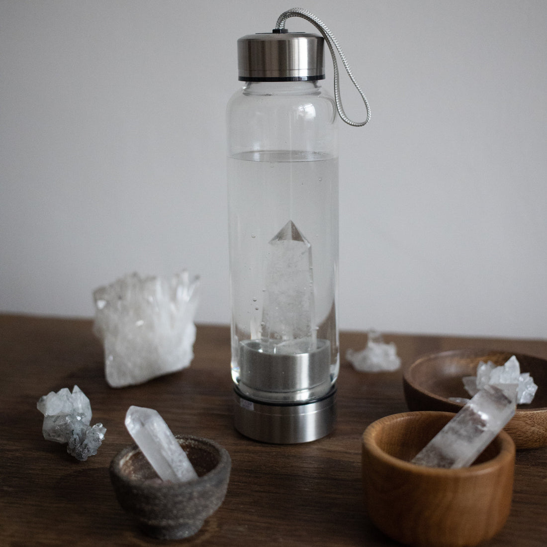 Healing crystal elixir crystals in water bottle