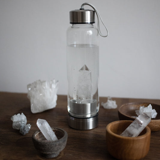 Healing crystal elixir crystals in water bottle