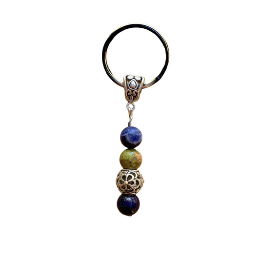 Crystal Key Chain Beaded Communication Crystals and Bali Bead