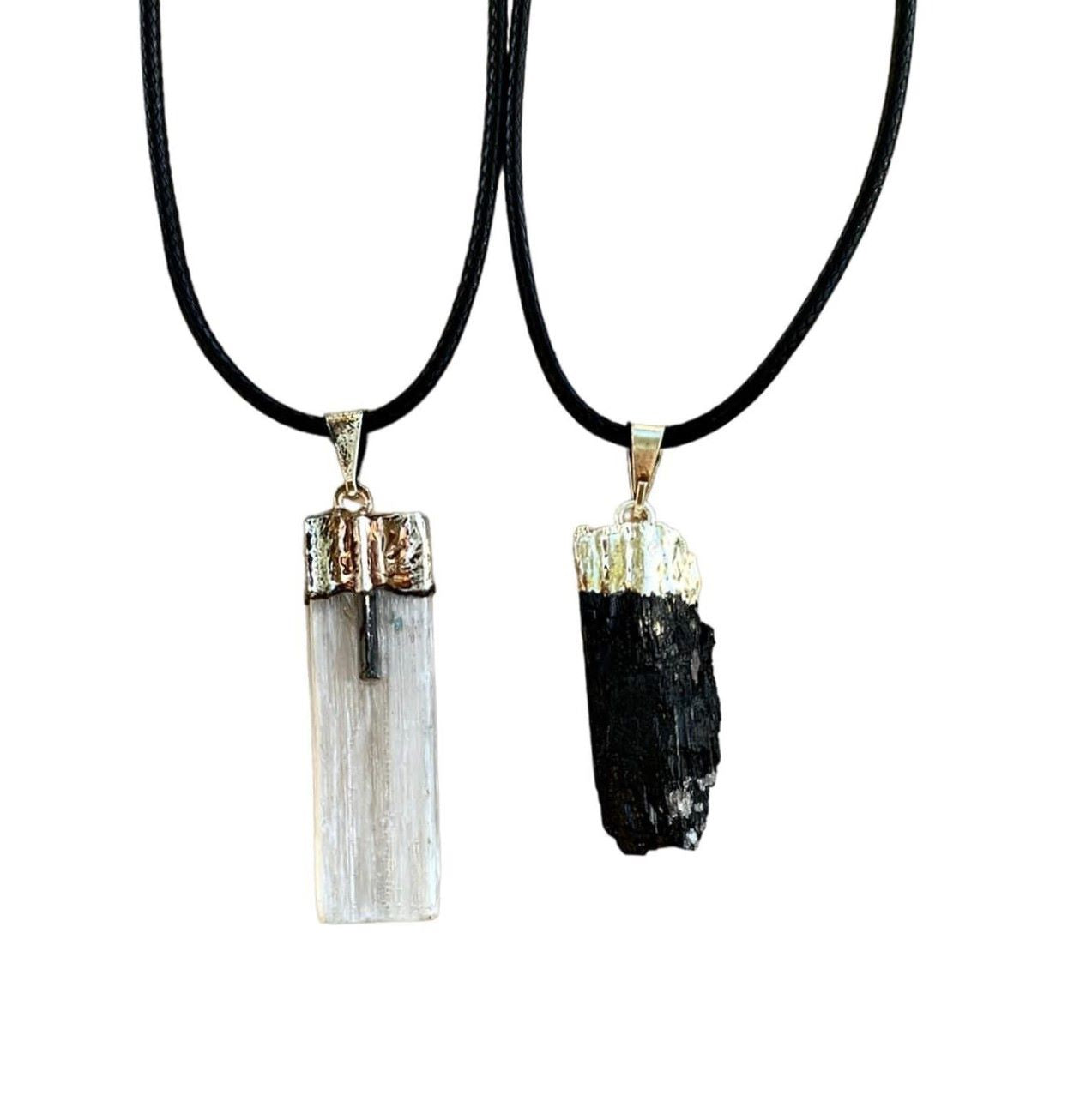 Crystal Necklaces for Protection Selenite Black Tourmaline