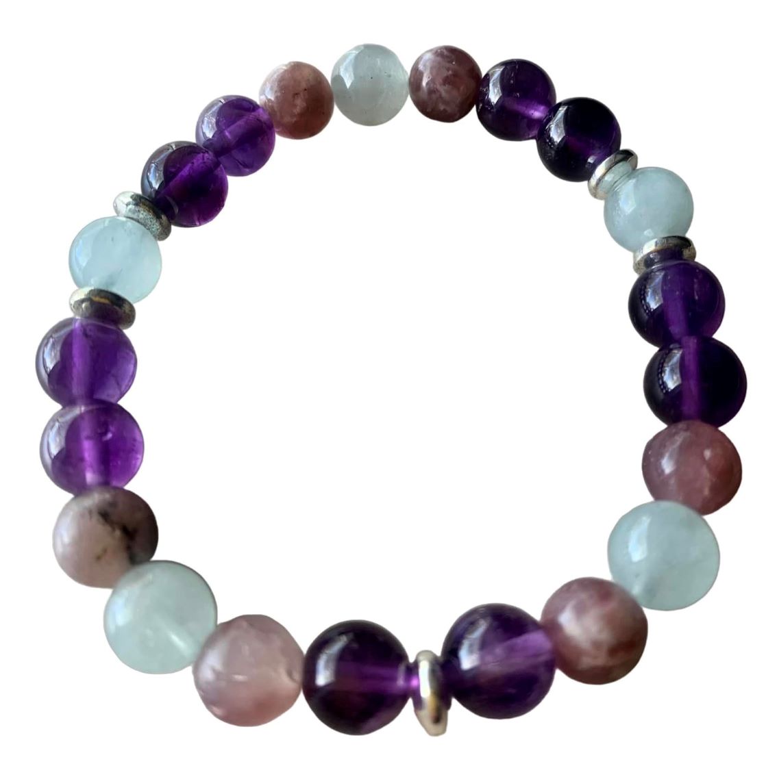 Healing Crystal Bracelets Anxiety Buster with Amethyst, Aquamarine, and Lepidolite