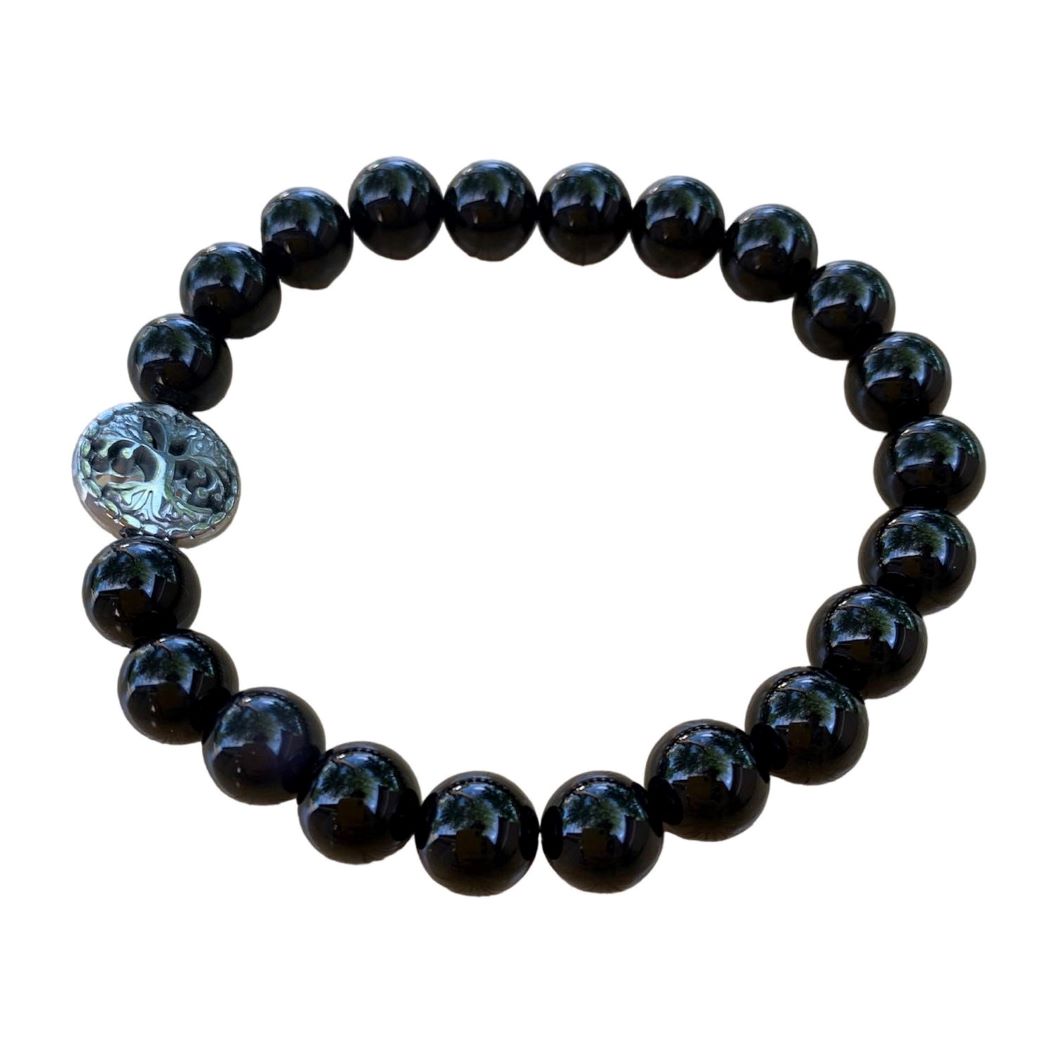 Healing Crystal Bracelets Black Onyx 8mm Round Beads
