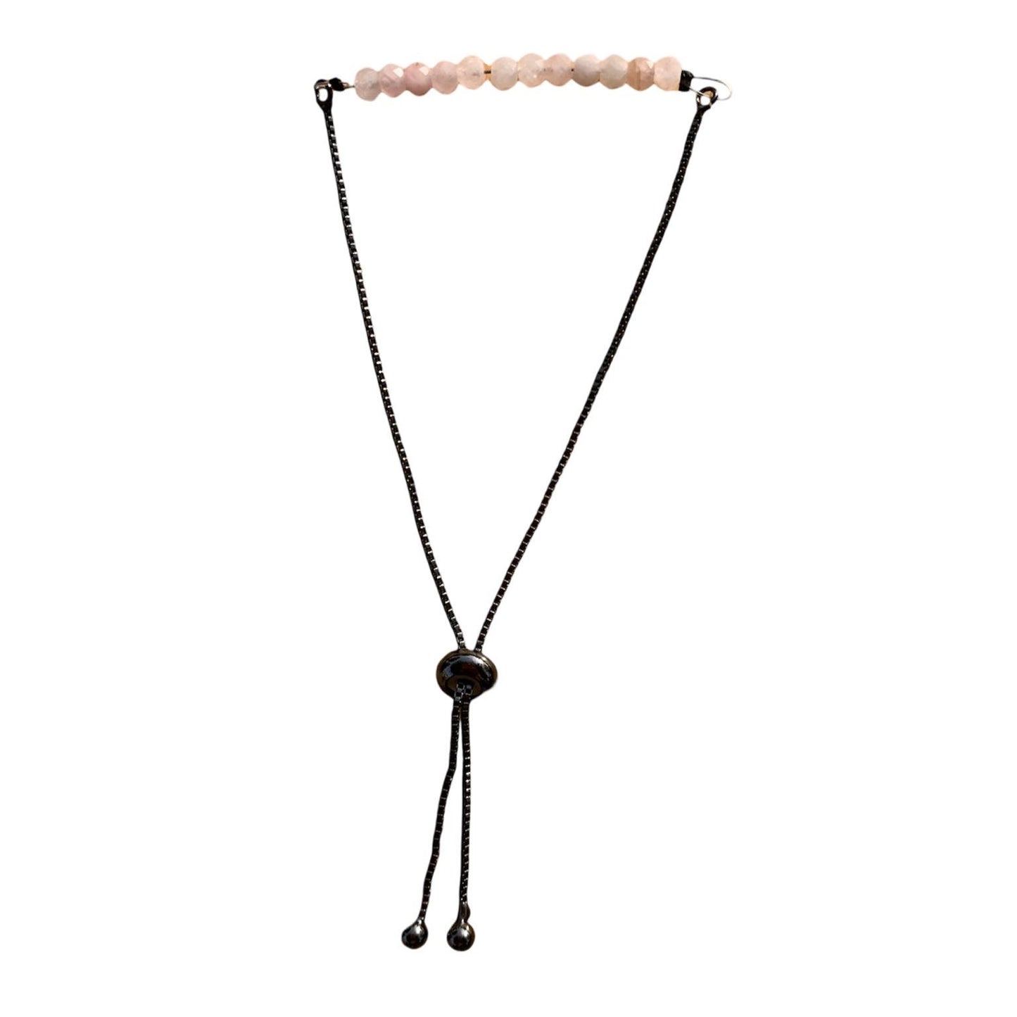 Rose Quartz Bracelet Faceted Round Beads with Adjustable Chain