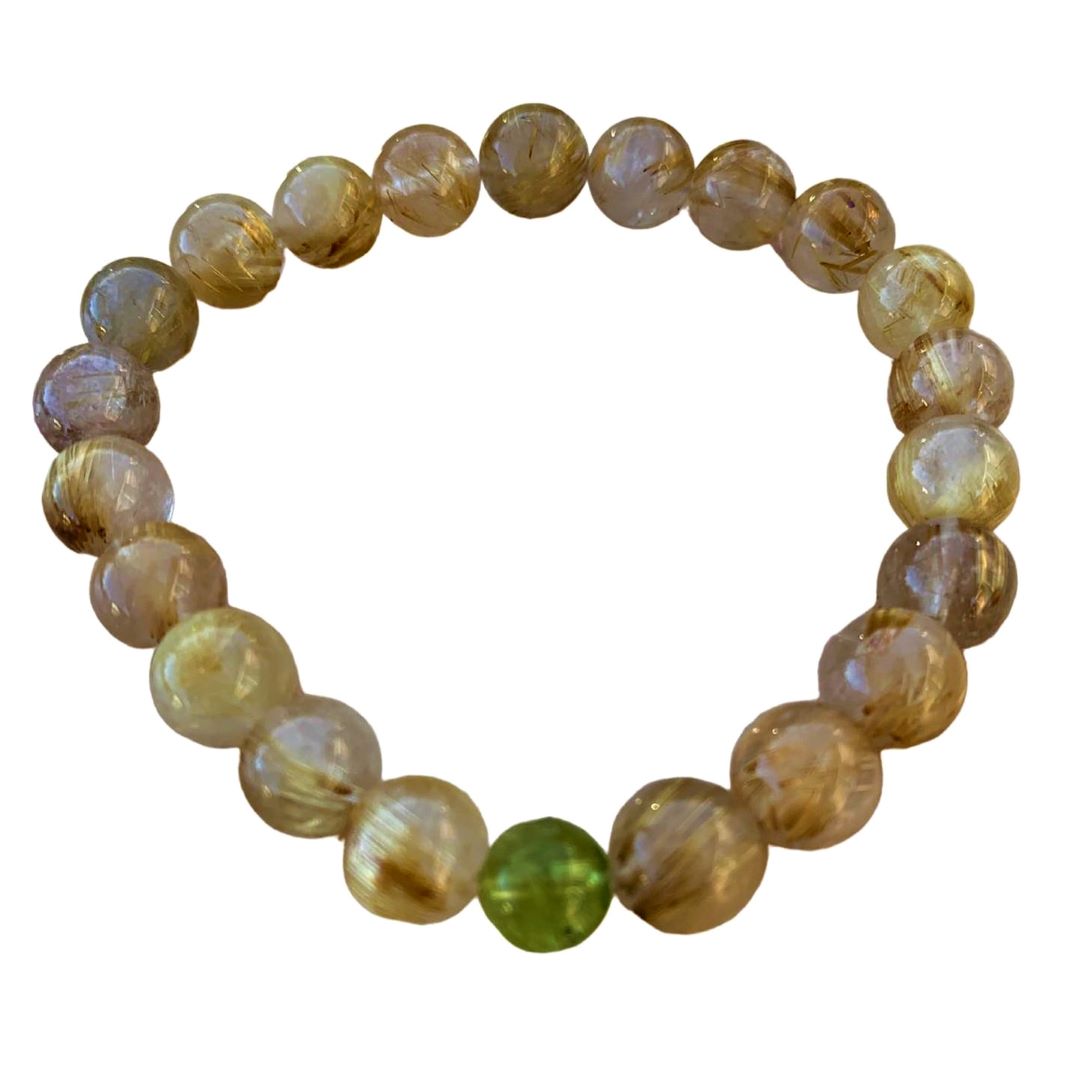 Healing Crystal Bracelets Rutilated Quartz with Peridot Accent