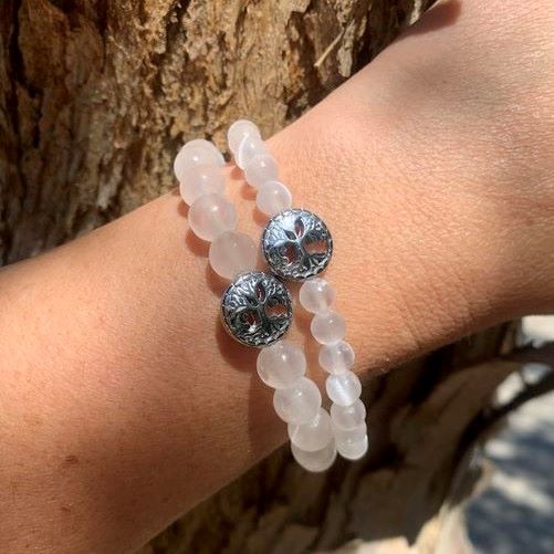 Healing Crystal Bracelets Selenite Pair 6 and 8 mm Round Beads
