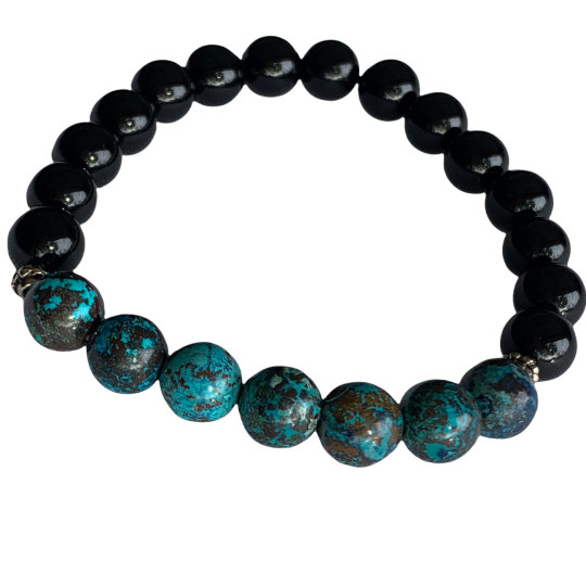 Healing Crystal Bracelets Shattuckite with Onyx Side View