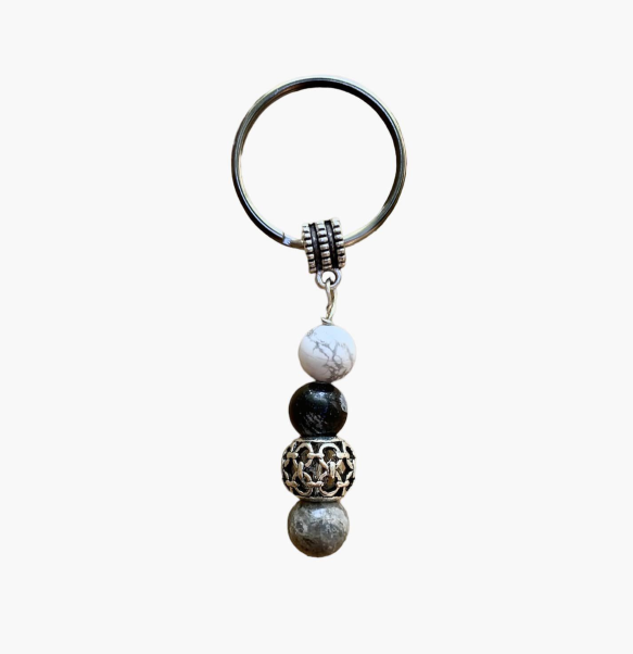 Crystal Key Chain Beaded Solace Crystals and Bali Bead