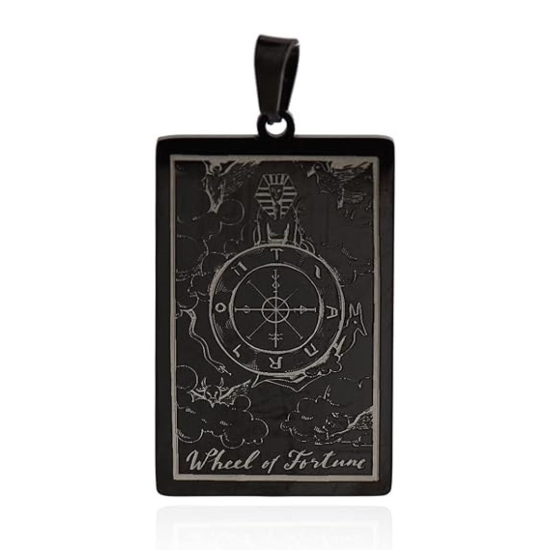 Tarot Card Necklace Black Major Arcana Wheel of Fortune