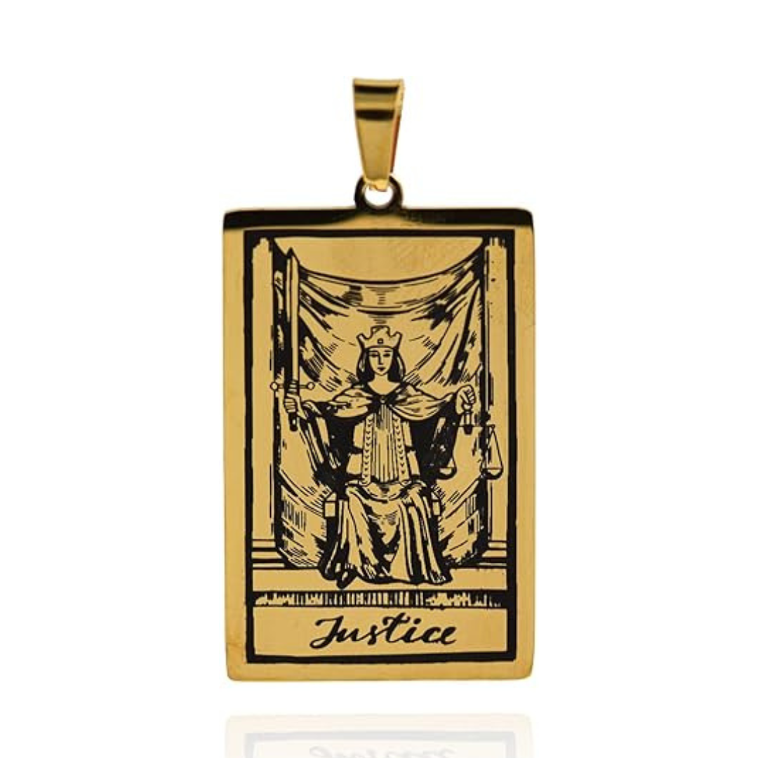 Tarot Card Necklace Gold Major Arcana Justice