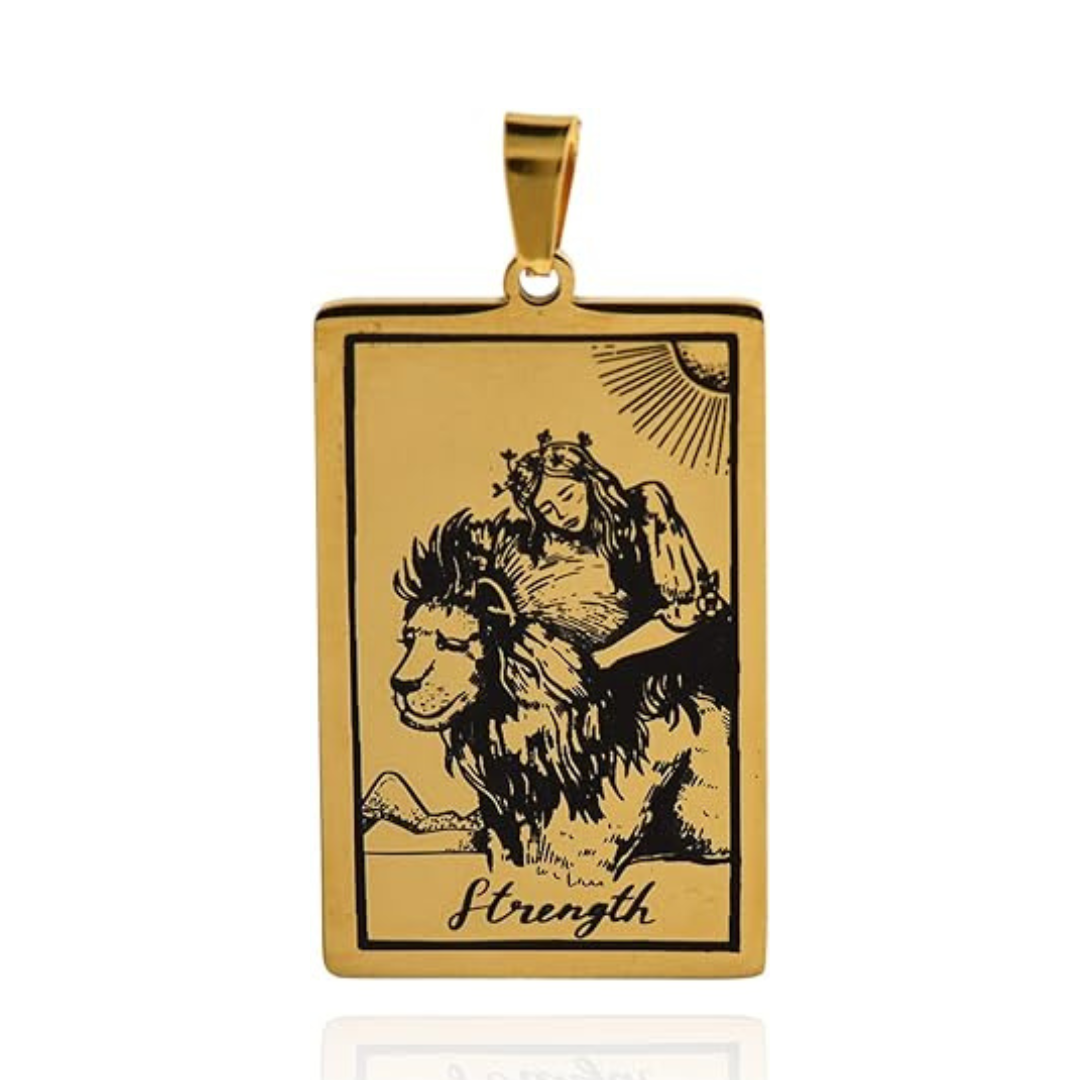 Tarot Card Necklace Gold Major Arcana Strength