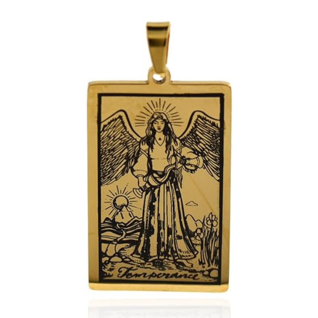 Tarot Card Necklace Gold Major Arcana Temperance