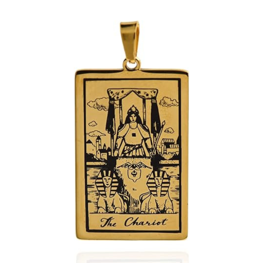 Tarot Card Necklace Gold Major Arcana The Chariot