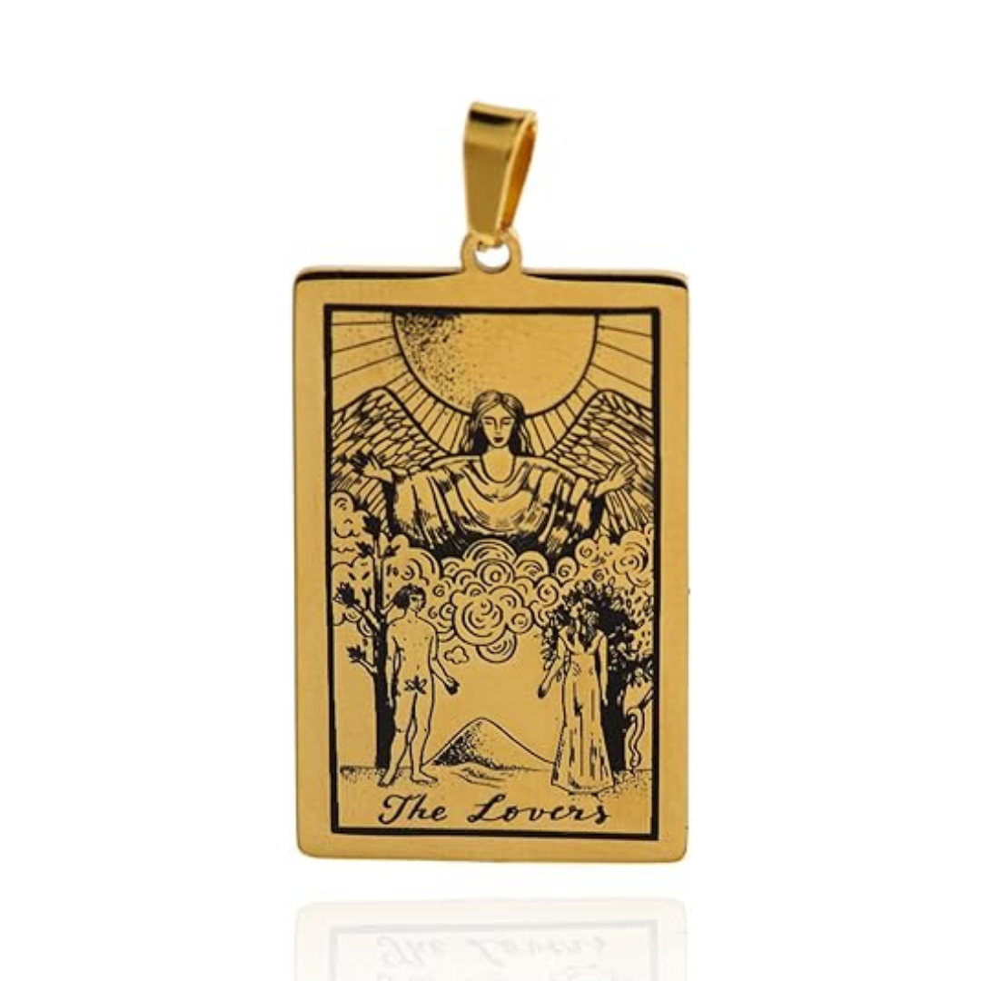 Tarot Card Necklace Gold Major Arcana The Lovers