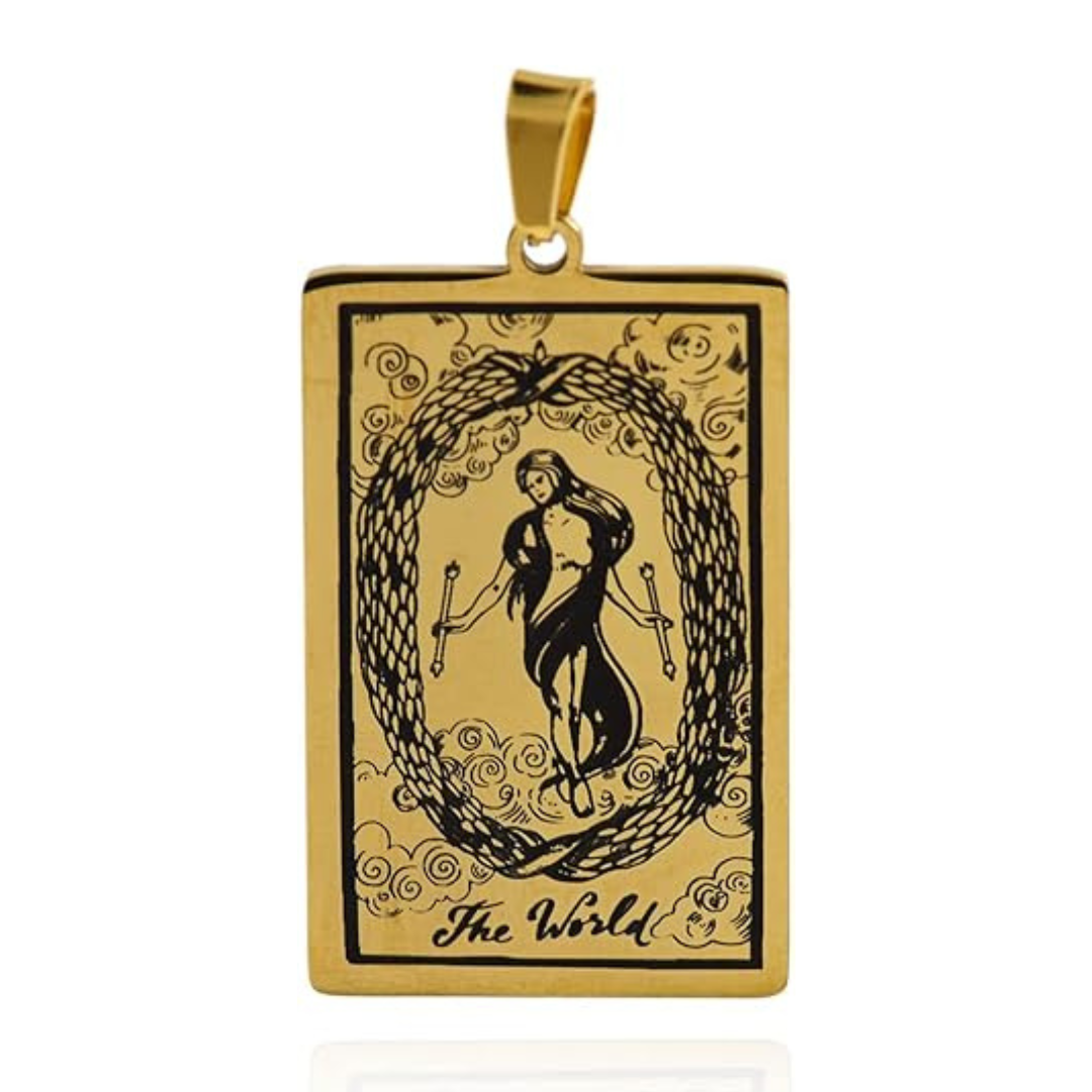 Tarot Card Necklace Gold Major Arcana The World