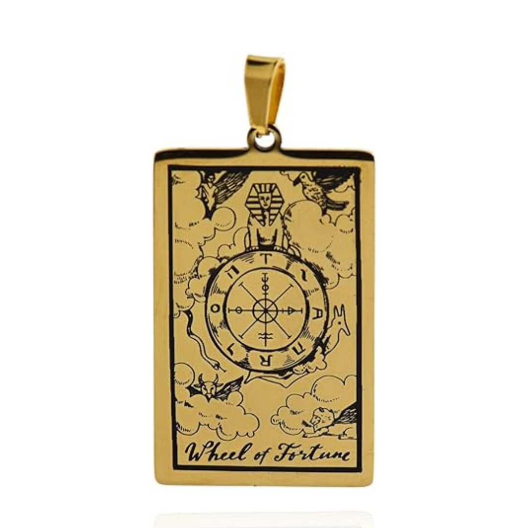 Tarot Card Necklace Gold Major Arcana Wheel of Fortune