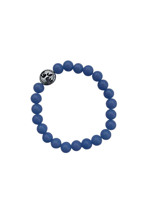 Aragonite Blue Bracelet 8 mm Round Beads - Naturally Glows in the Dark