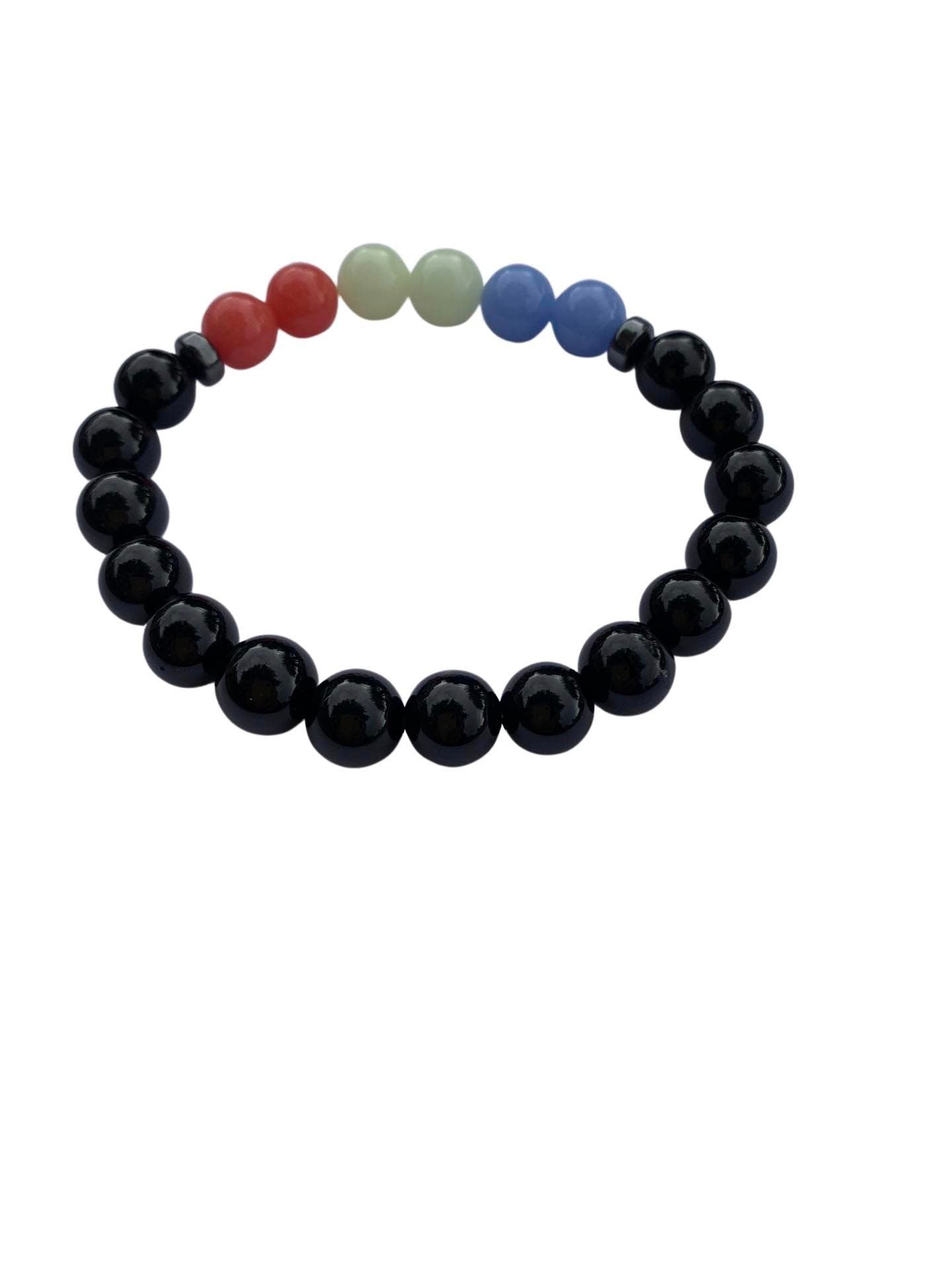 Aragonite Multi with Onyx Bracelet 8 mm Round Beads - Naturally Glows in the Dark