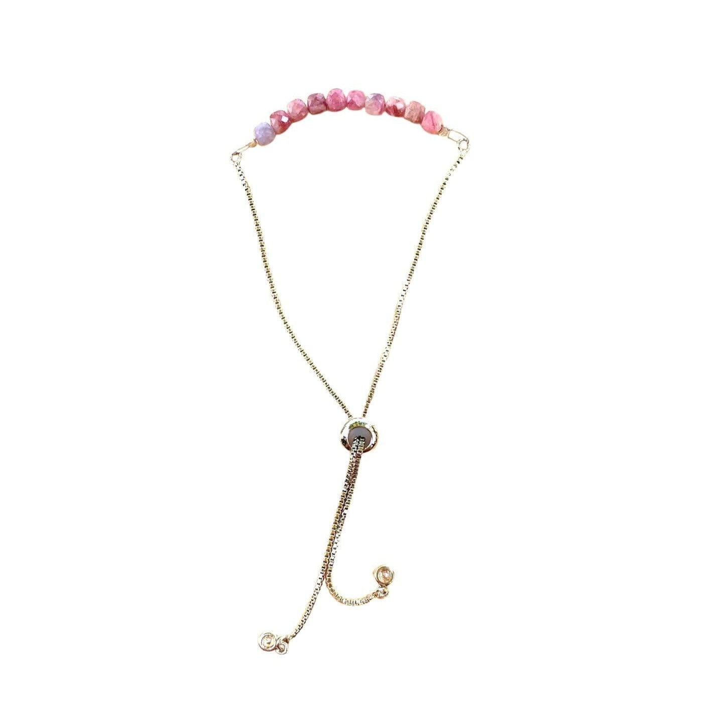 healing crystal bracelets dainty 4mm pink tourmaline with adjustable chain