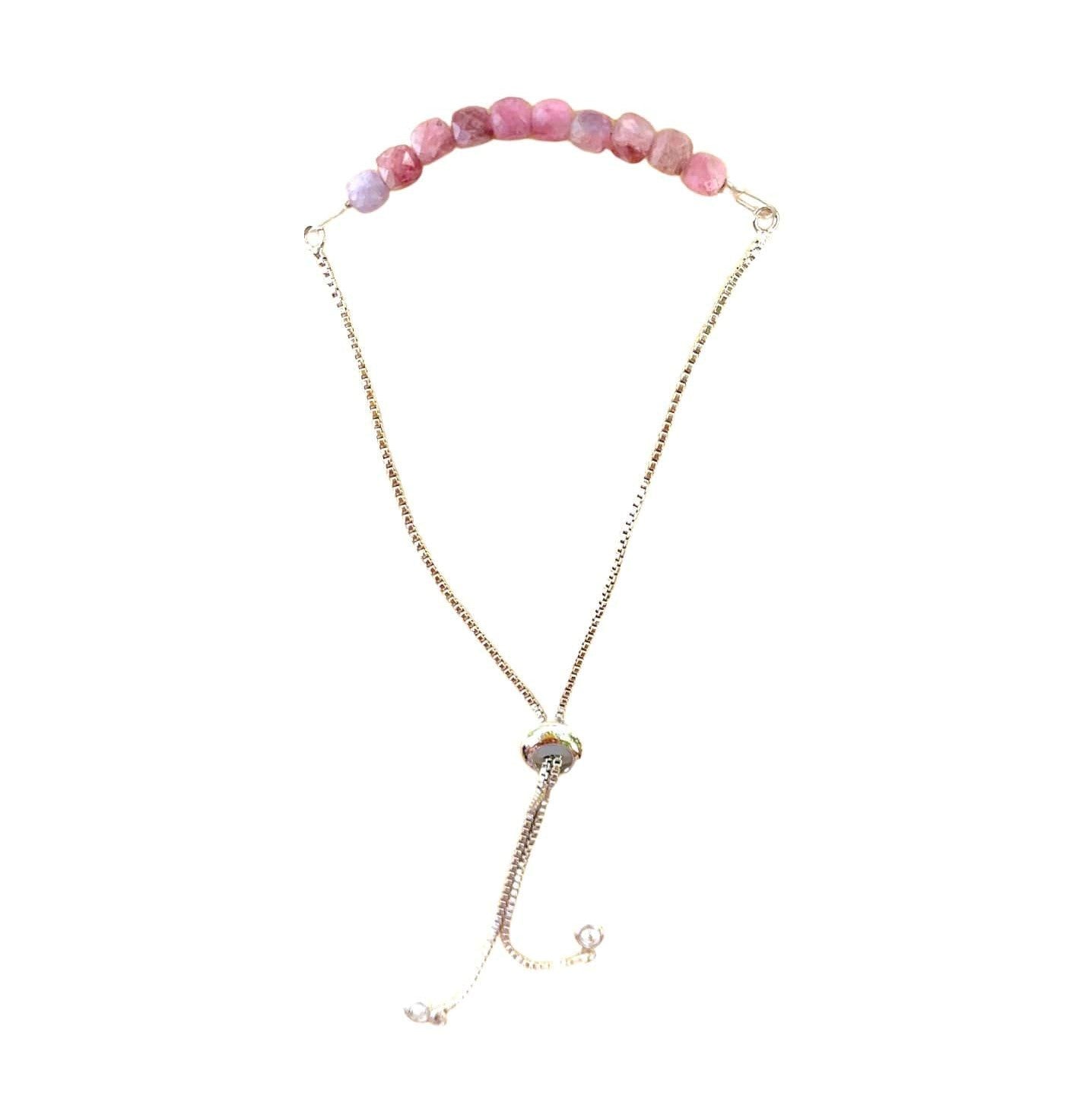 healing crystal bracelets pink tourmaline with adjustable chain