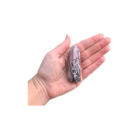 Stone Point Crystal Tower Rodonite with Hand for Scale 