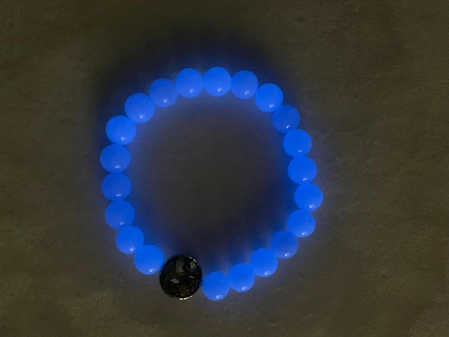 Aragonite Blue Bracelet 8 mm Round Beads - Naturally Glows in the Dark