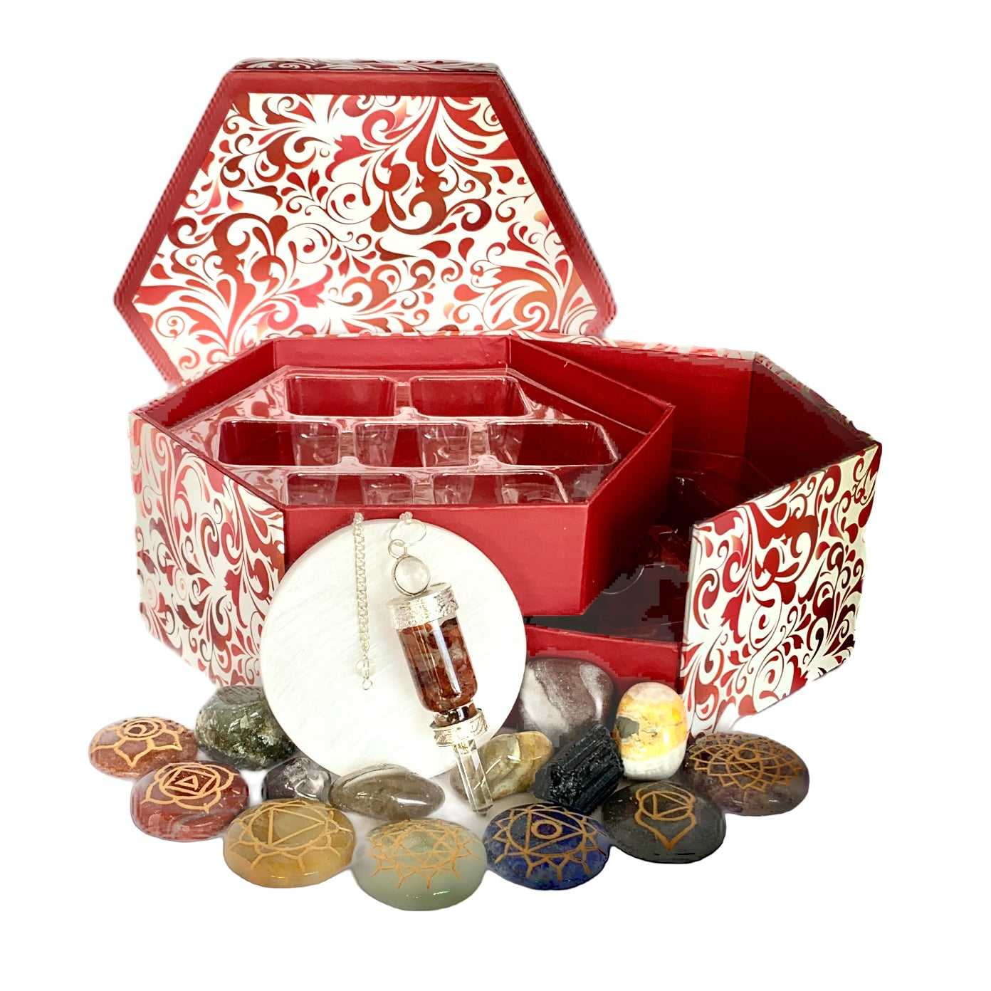 Metaphysical Gift Box Red Box, Many Crystals