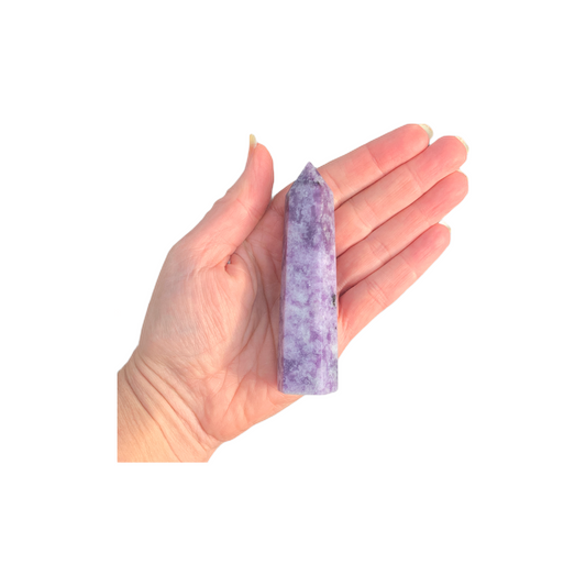 Stone Point Crystal Tower Lepidolite in Hand for Scale 5-6 Inches